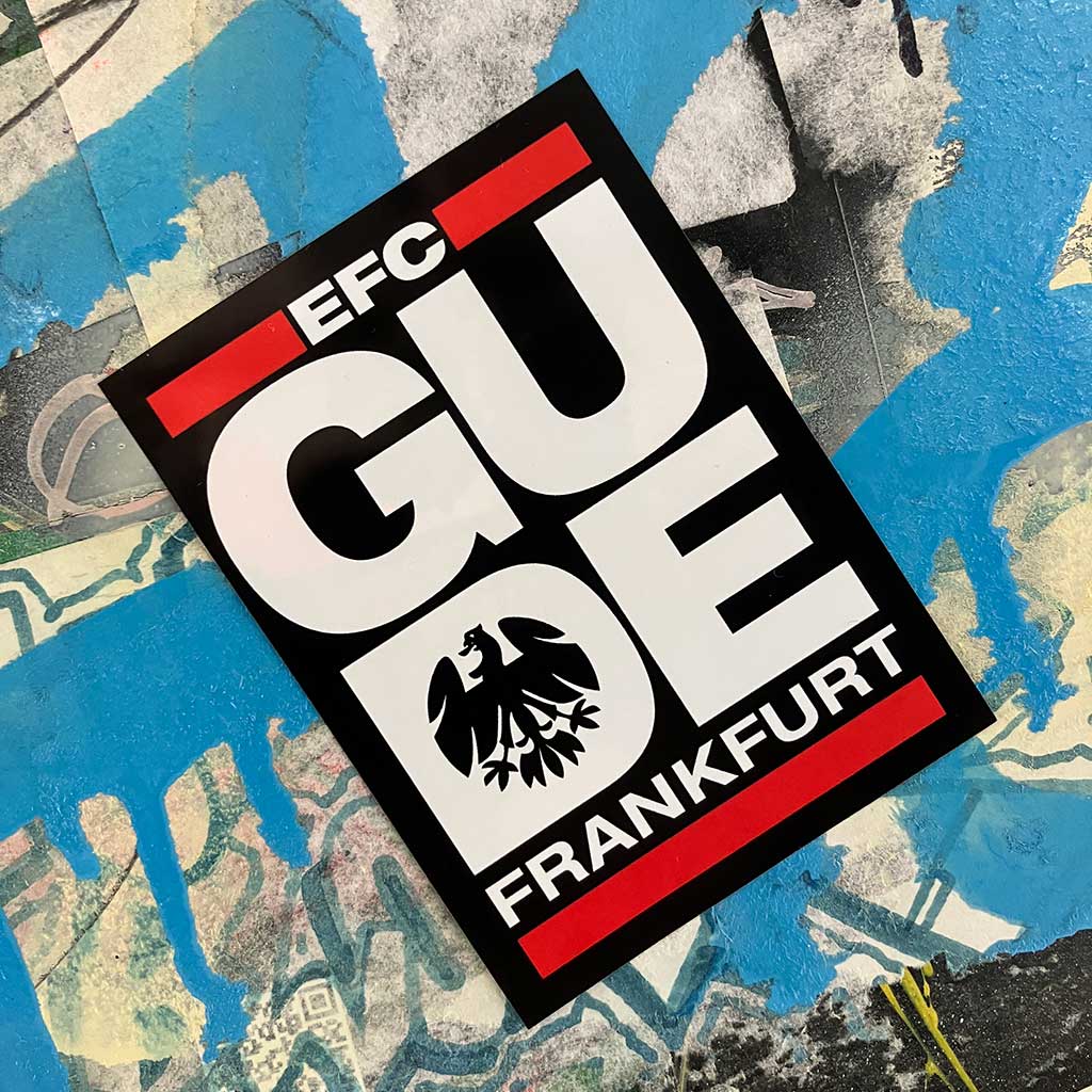 Aufkleber mit EFC GUDE FRANKFURT im Stil des RUN-DMC-Logos