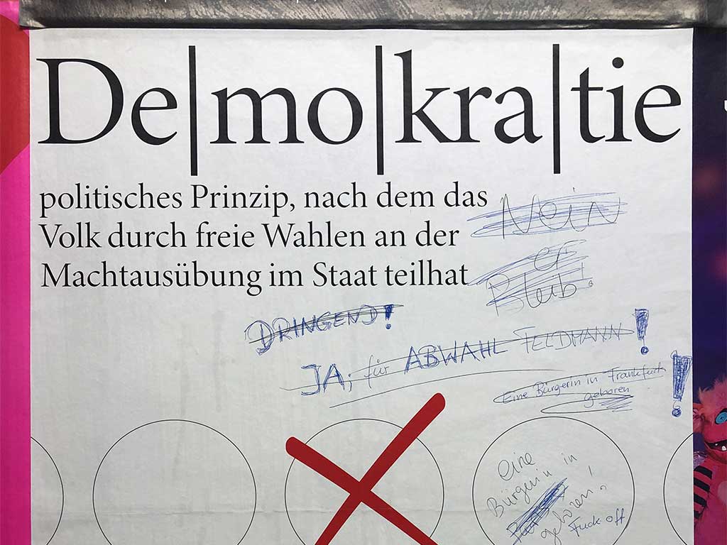 Aufkleber, Sprüche und Plakate rund um Frankfurts OB