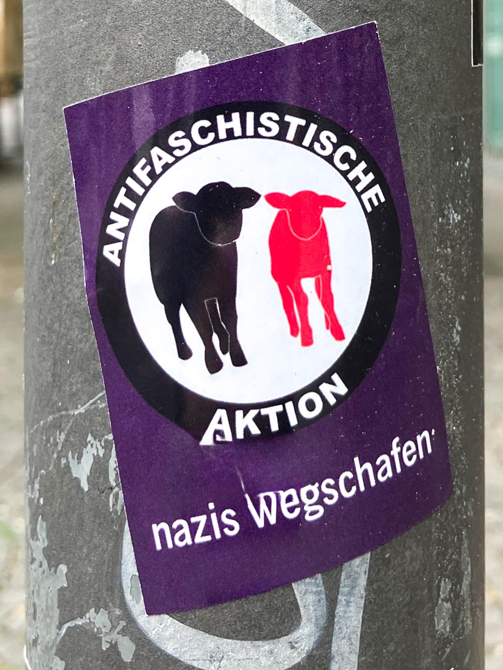 Meme des Logos der Antifaschistischen Aktion als Aufkleber - Schafe